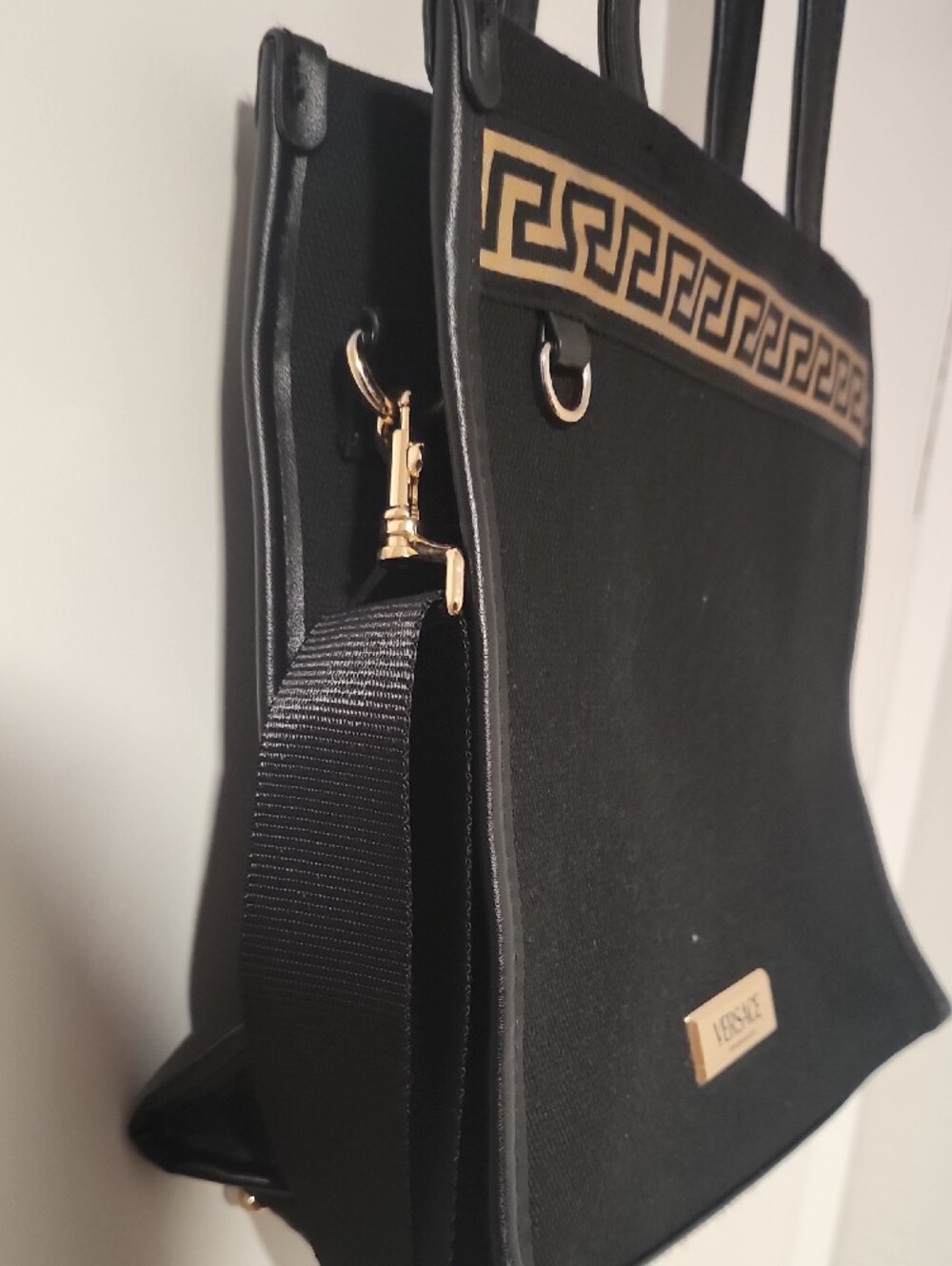 Versace Black Shoulder Bag with Gold Greek Key Trim - Picture 5 of 8